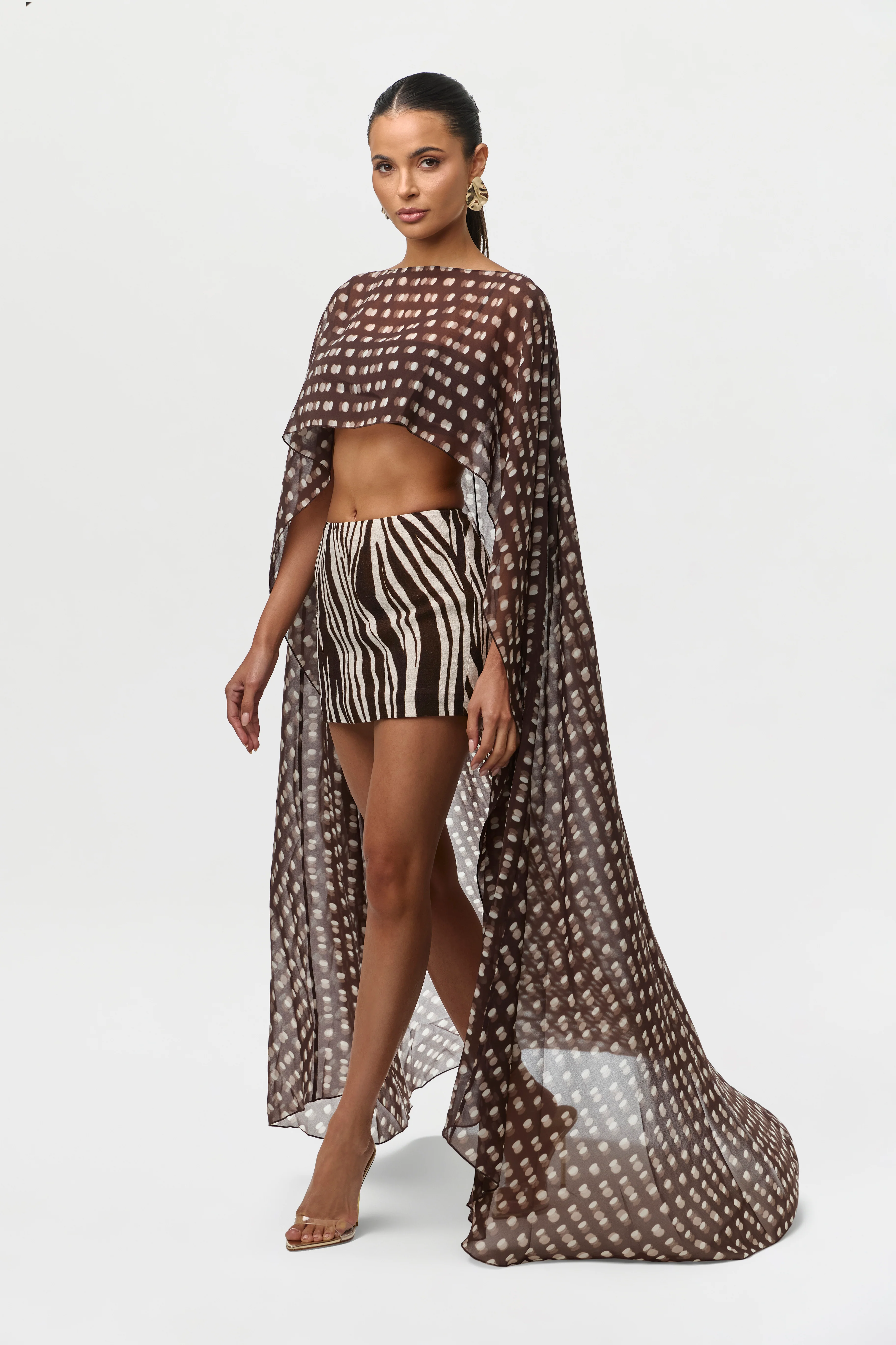 Chiffon Print Cape Crop Top - Image 2