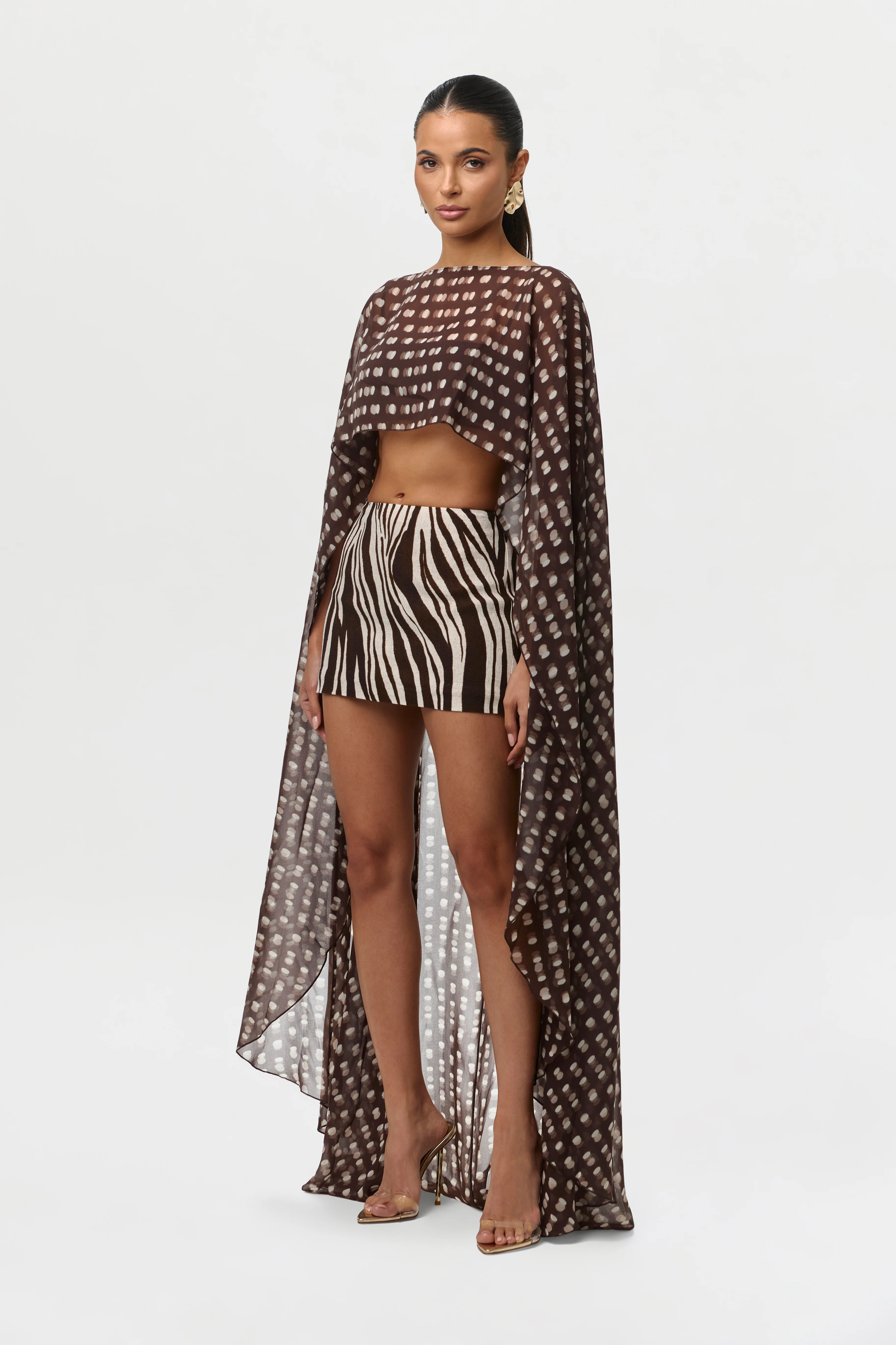 Chiffon Print Cape Crop Top - Image 3