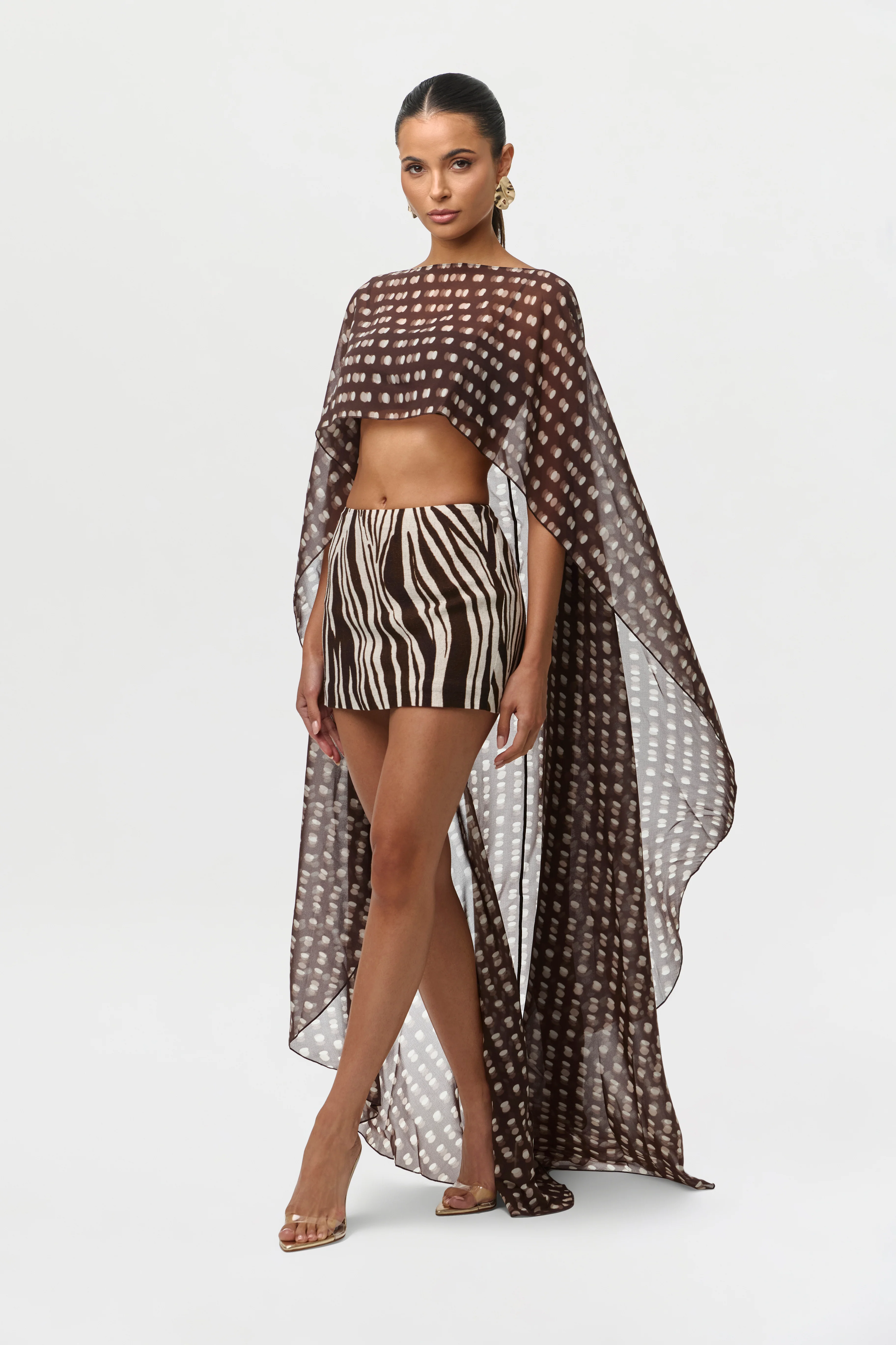 Chiffon Print Cape Crop Top - Image 4