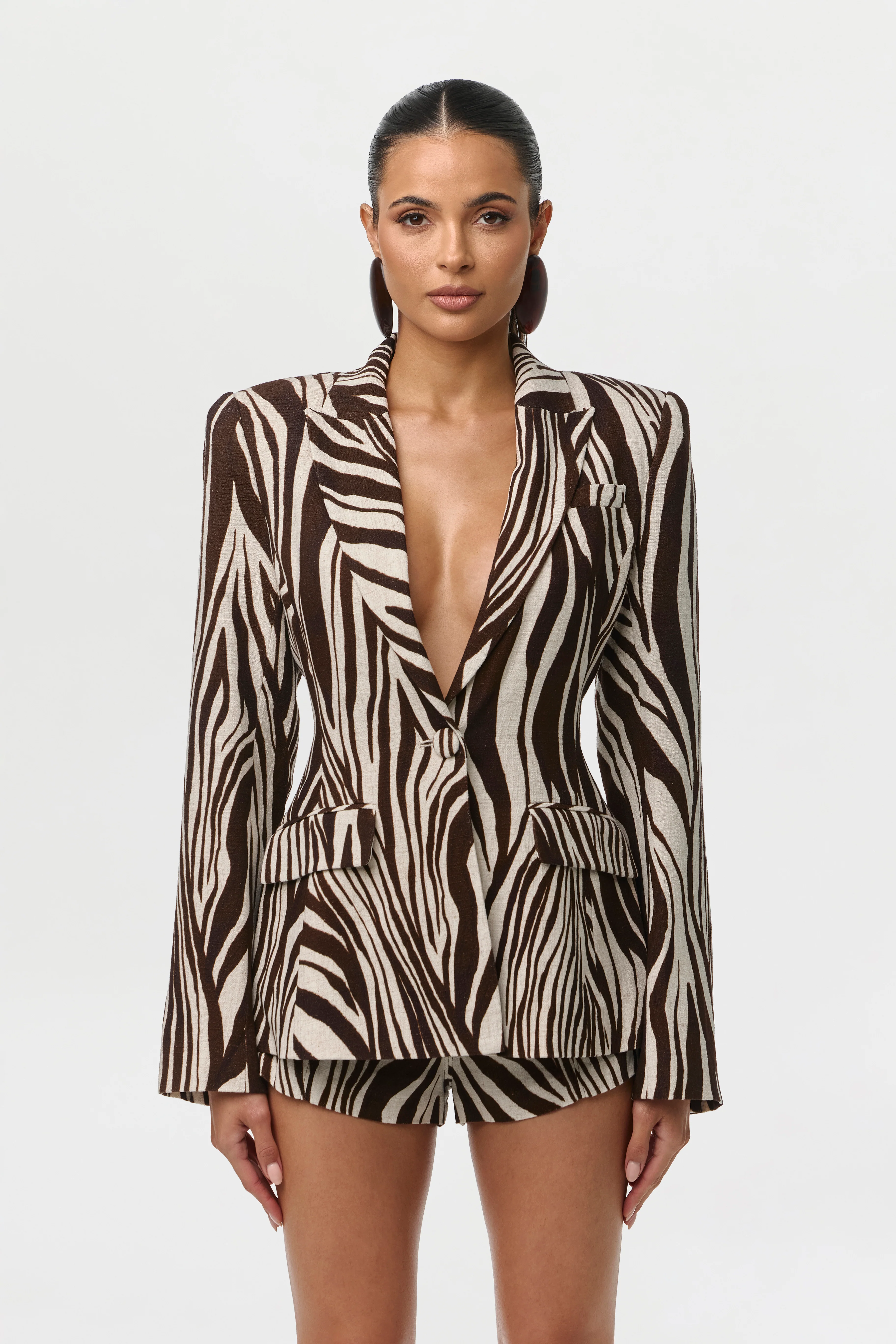 Linen Print Sculpted Blazer
