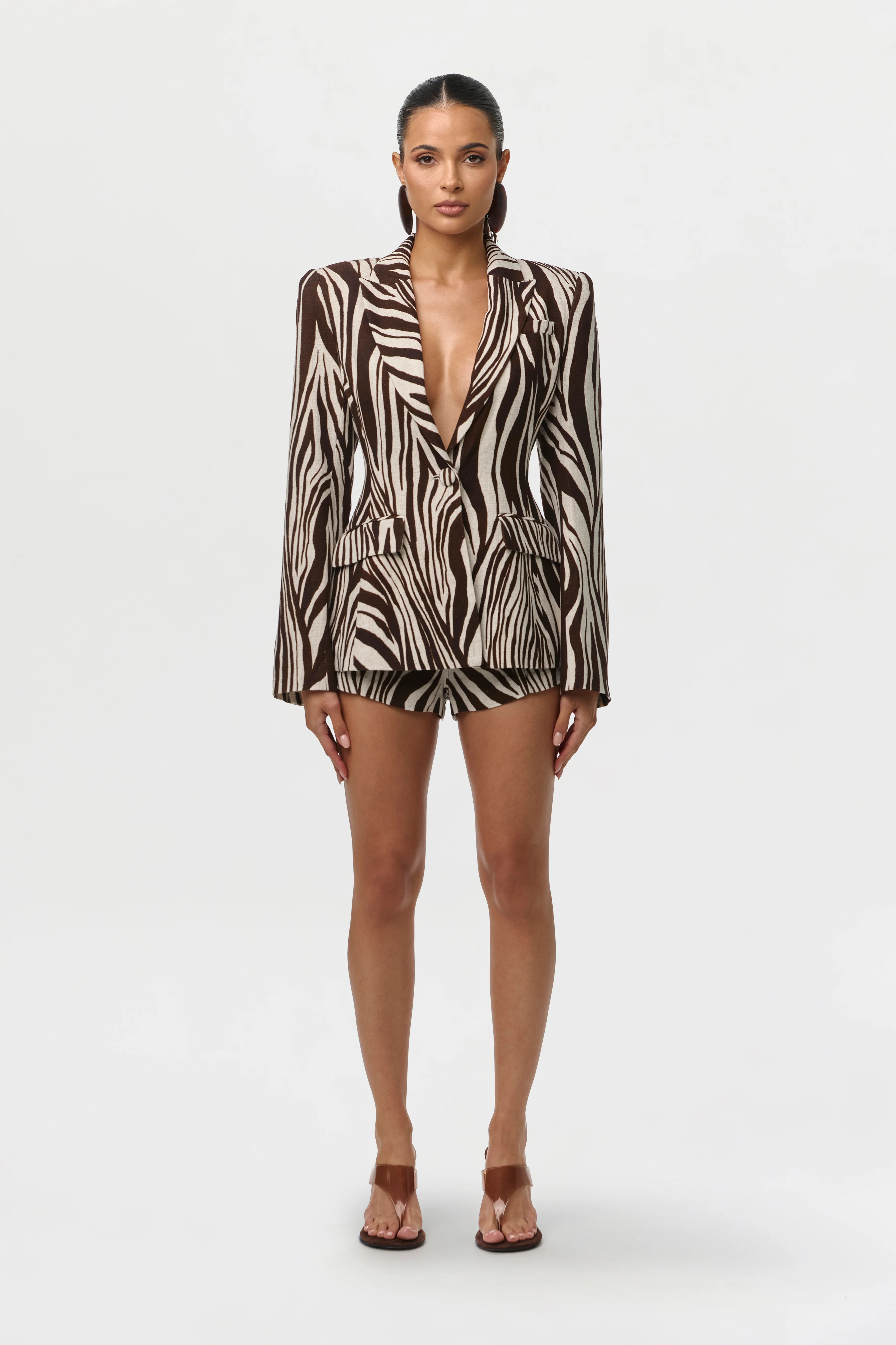 Linen Print Sculpted Blazer - Image 2