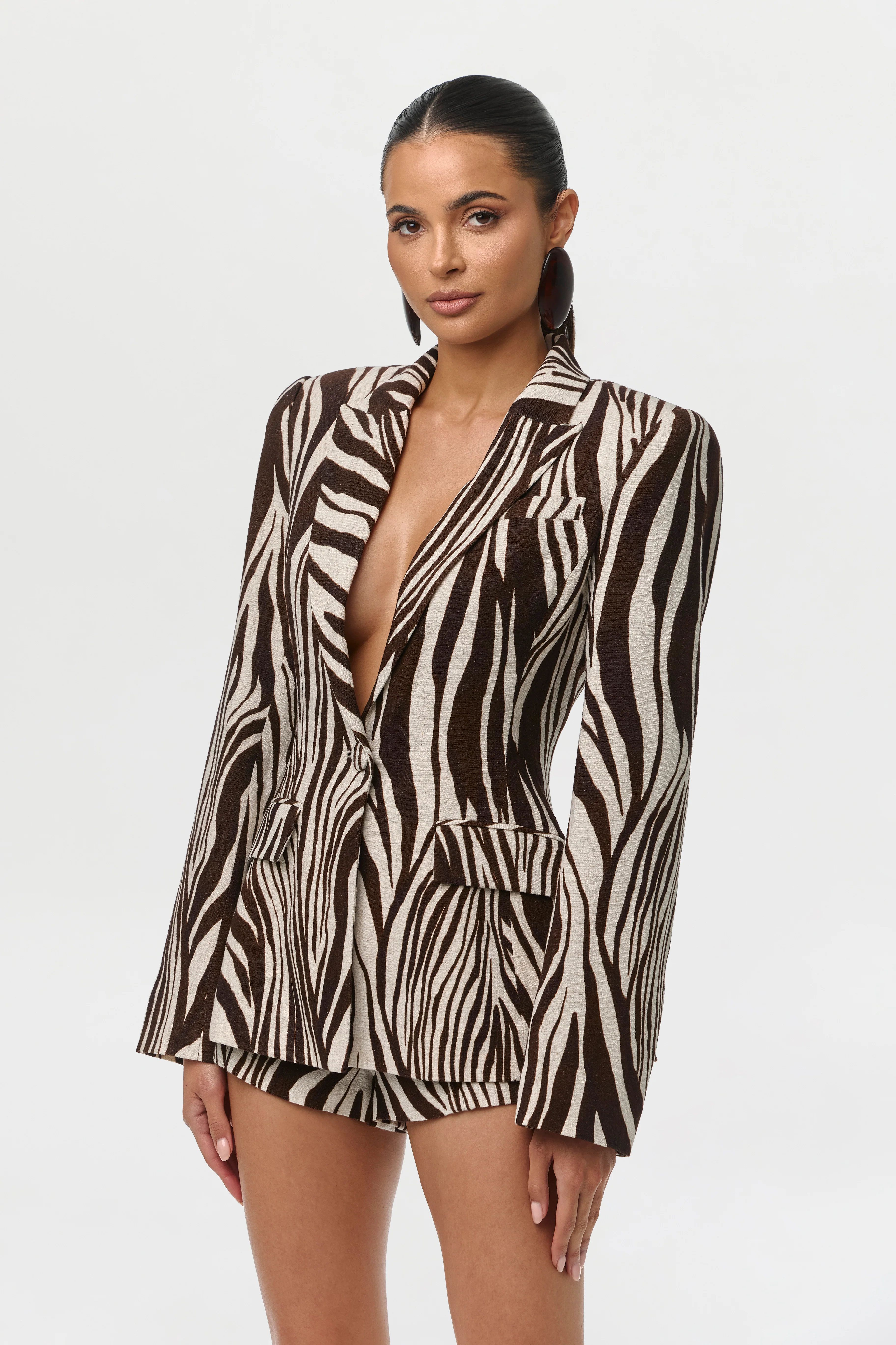 Linen Print Sculpted Blazer - Image 3