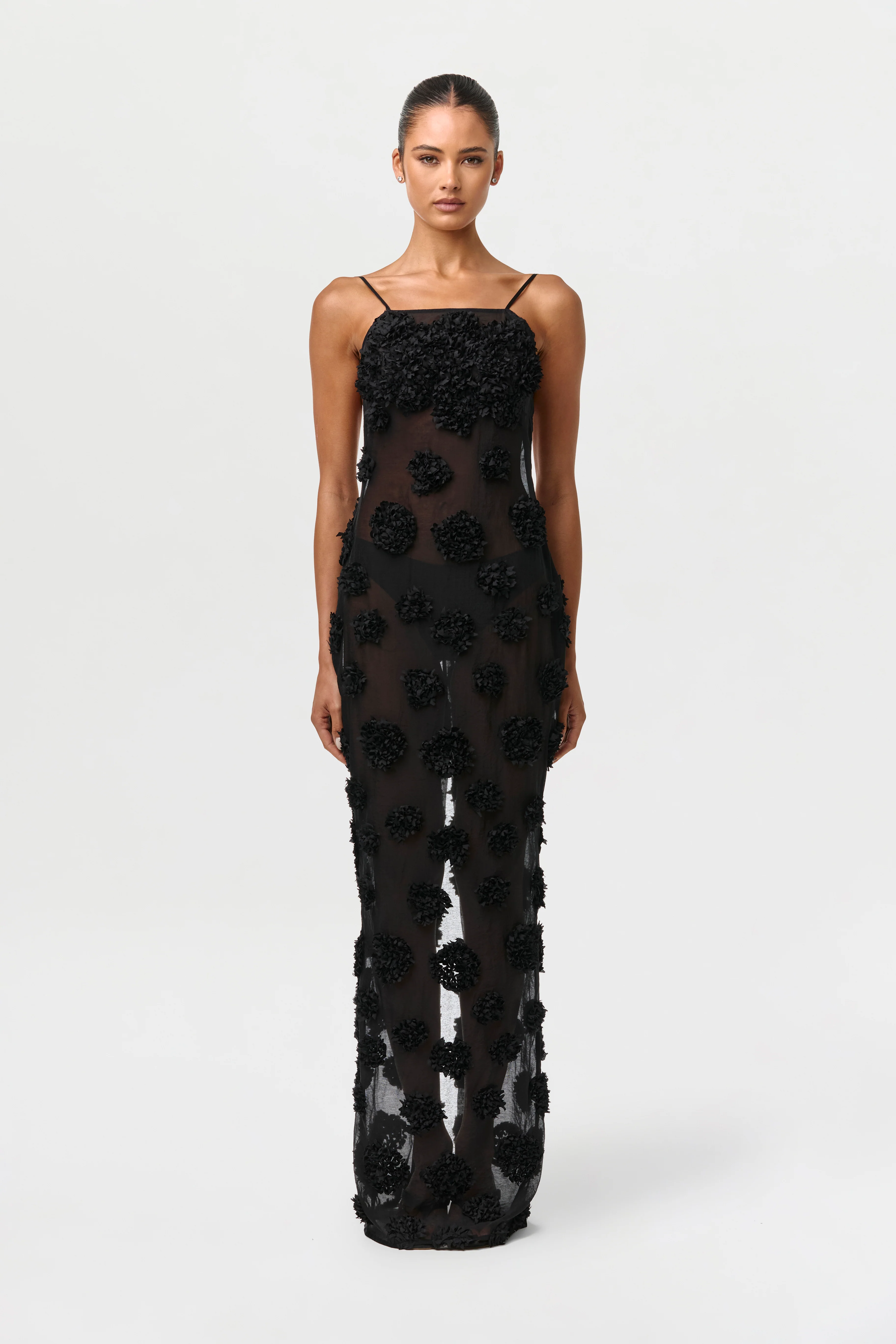 Floral Appliqué Open Back Dress