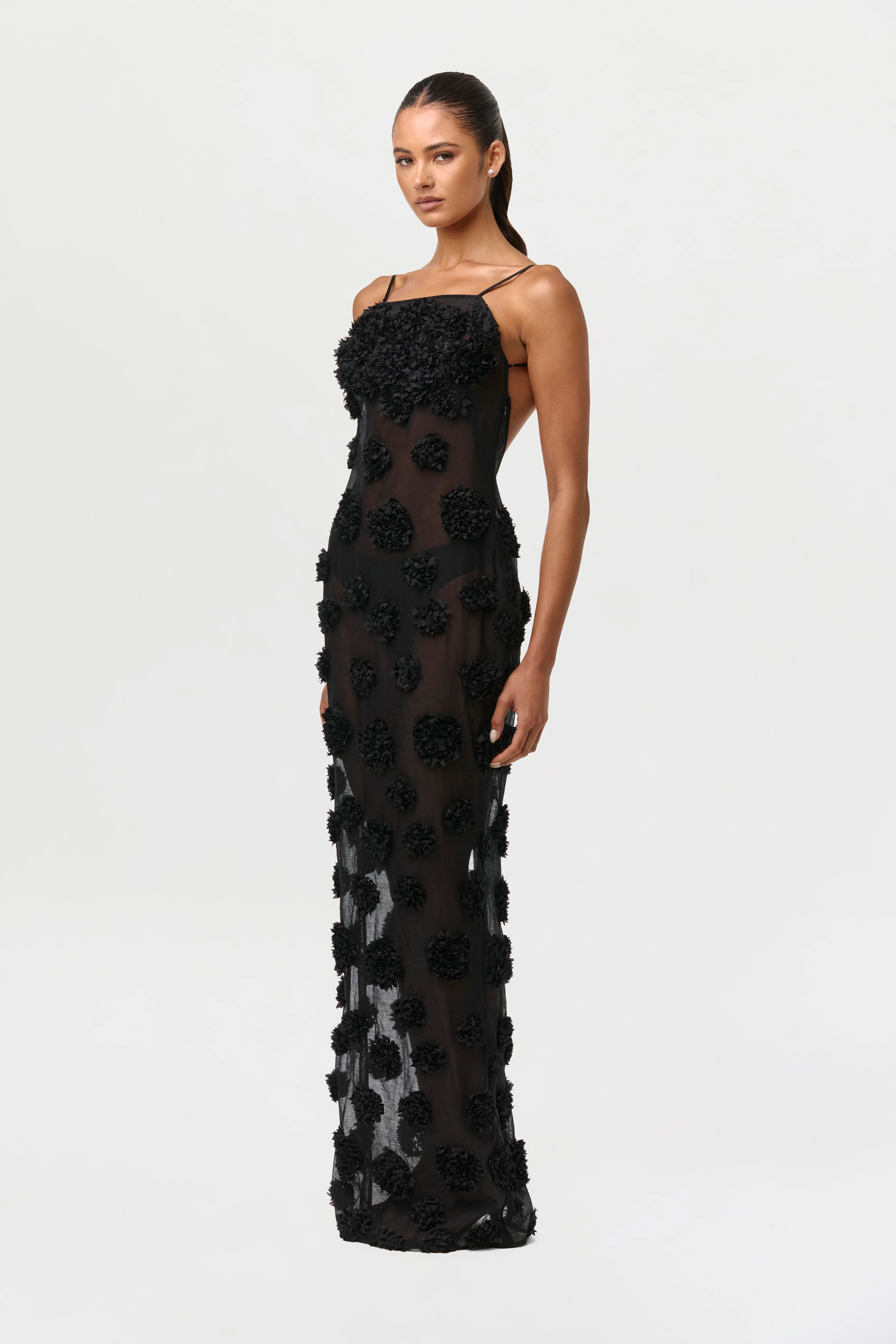 Floral Appliqué Open Back Dress - Image 2