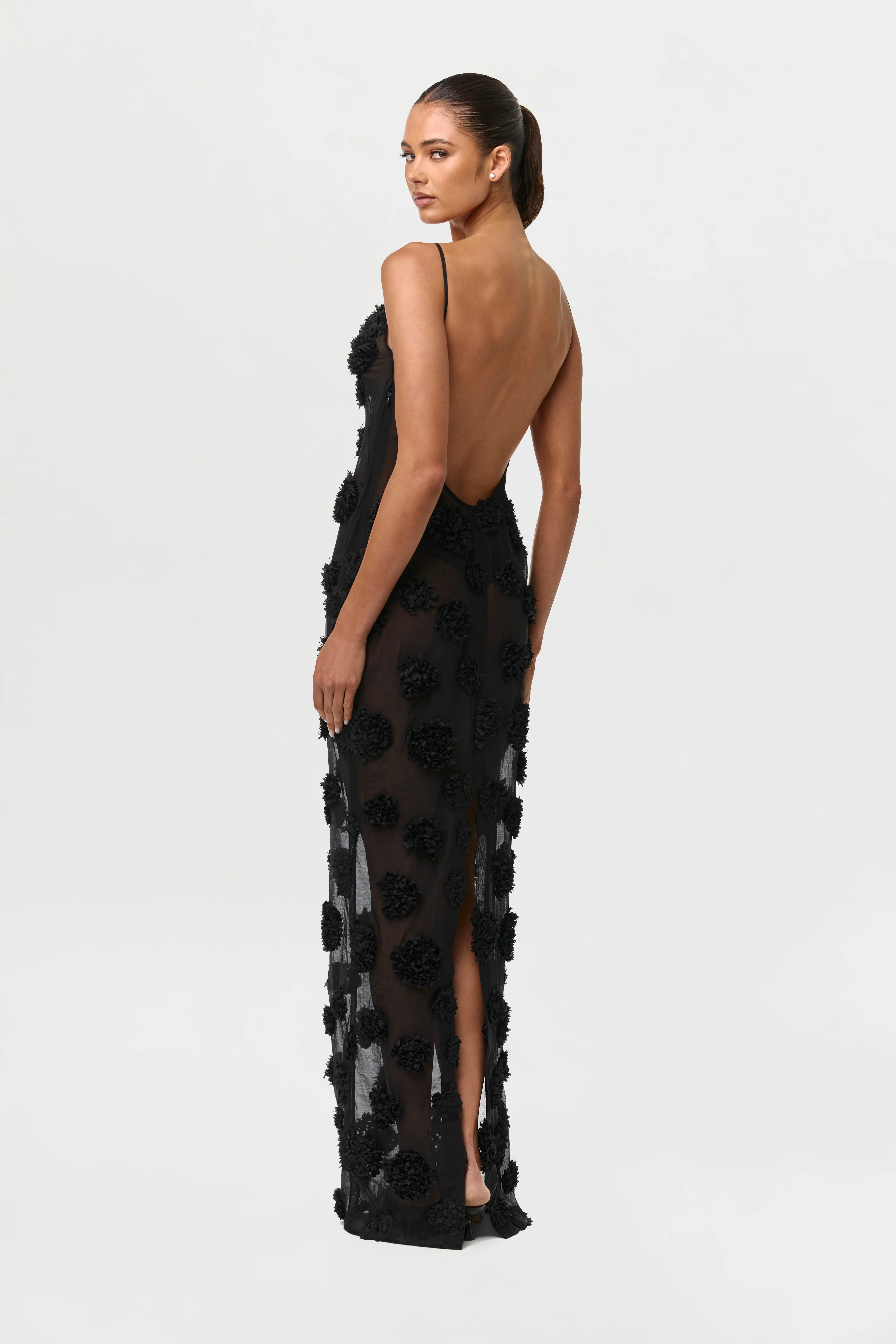 Floral Appliqué Open Back Dress - Image 3