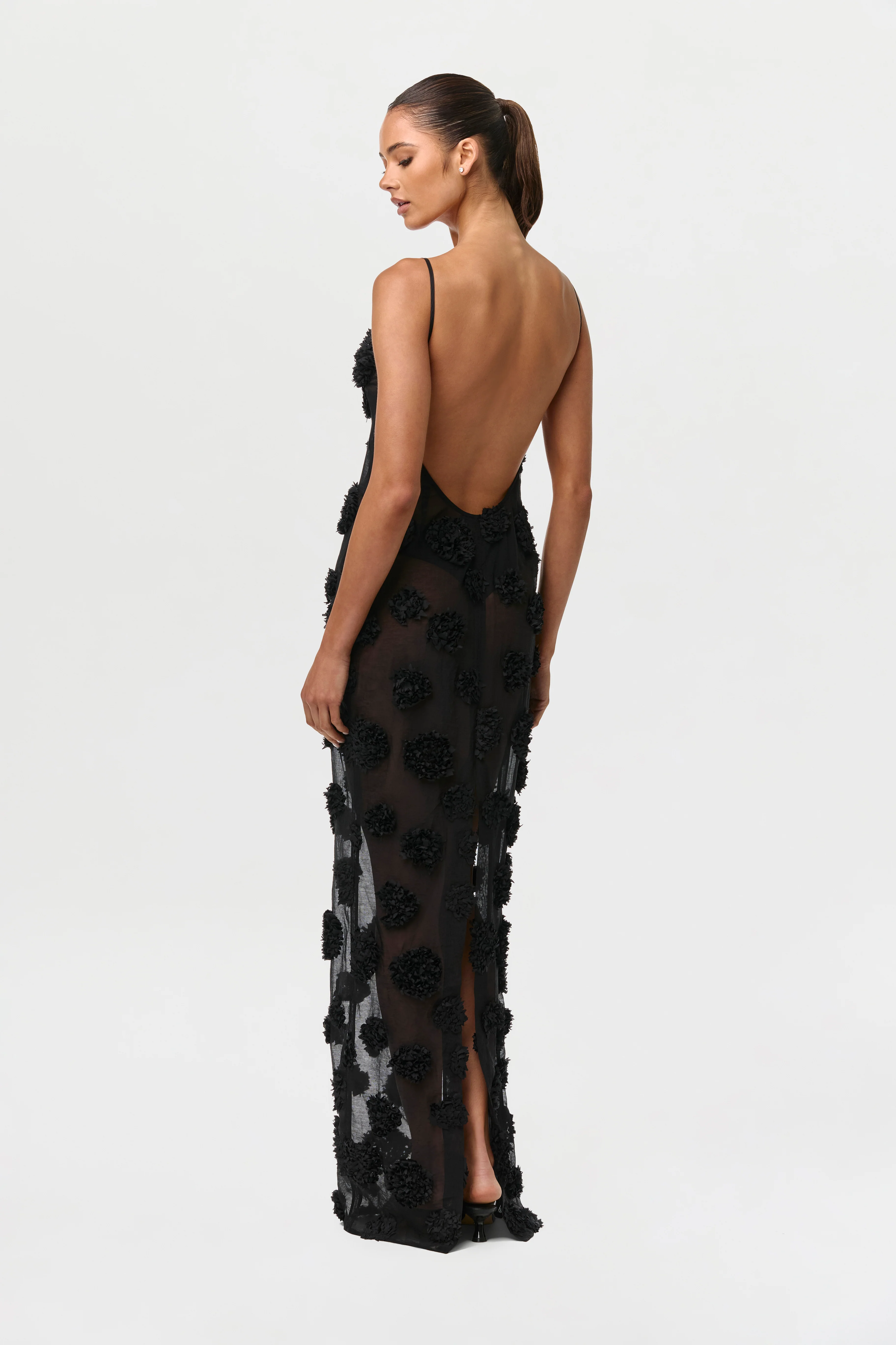 Floral Appliqué Open Back Dress - Image 4