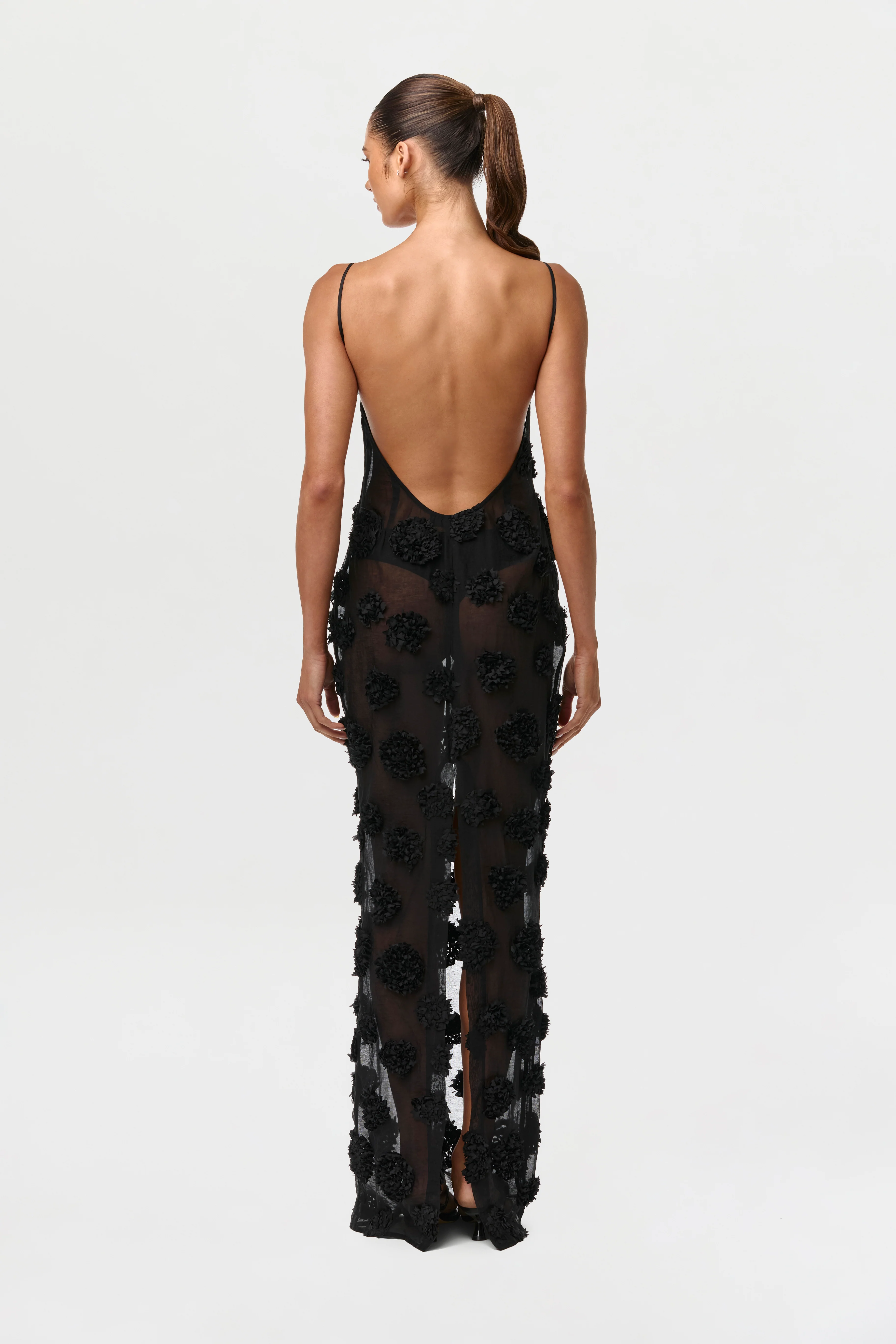Floral Appliqué Open Back Dress - Image 5